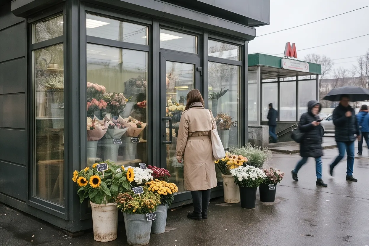 Цветочный павильон у входа в метро